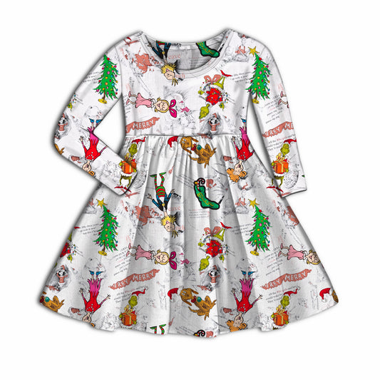 Storybook Grump Christmas Bamboo Long Sleeve Dress