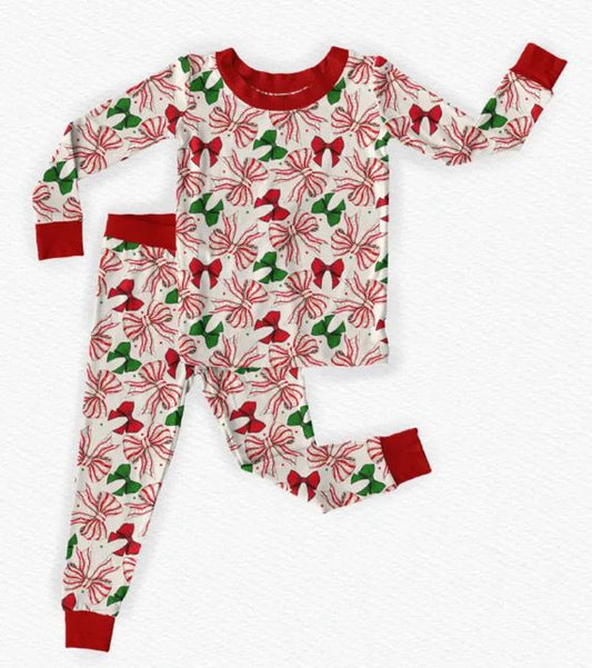 Christmas Bows Bamboo Long Sleeve Two Piece Pajama Set