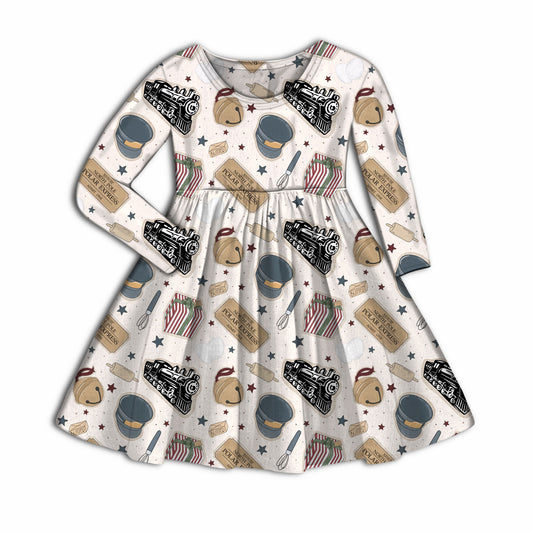 Polar Express Christmas Bamboo Long Sleeve Dress