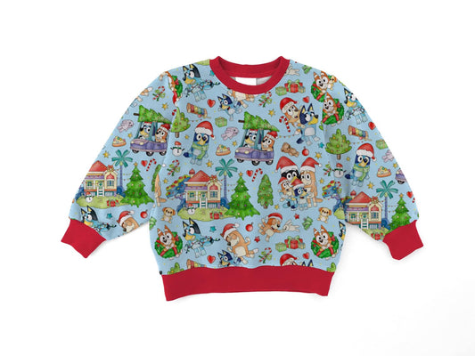 Blue Pup Christmas Bamboo Terry Crewneck