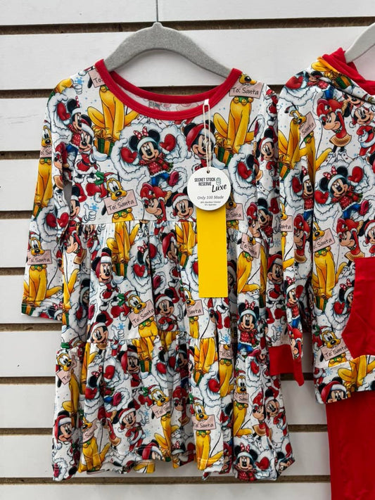Christmas Disney Pluto Bamboo Long Sleeve Dress