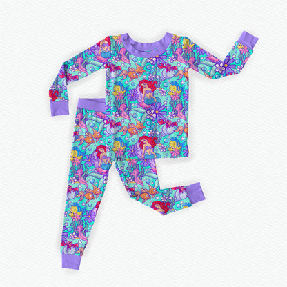 Part of Your World Watercolor Bamboo Long Sleeve Two Piece Pajama Set