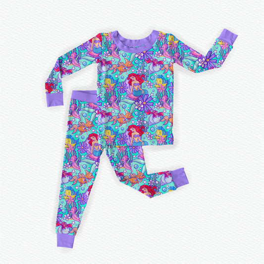 Part of Your World Watercolor Bamboo Long Sleeve Two Piece Pajama Set