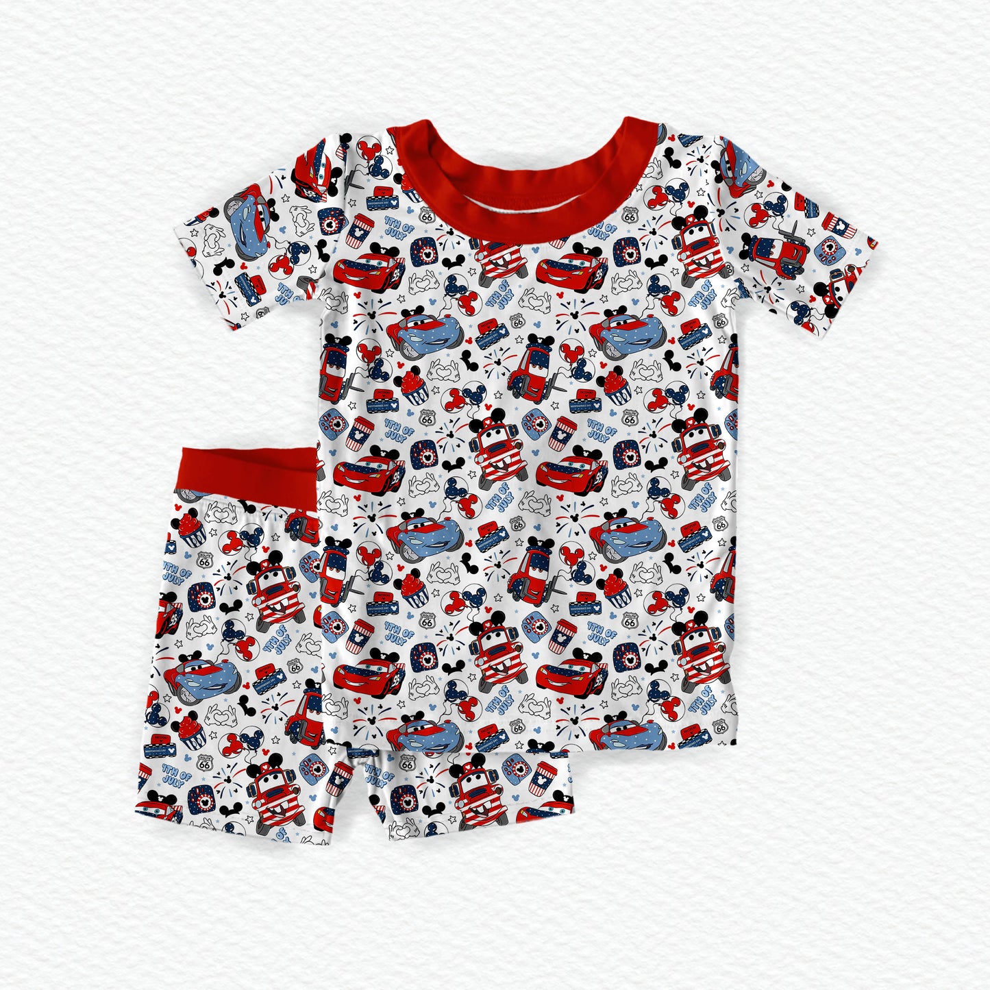 Fireworks On Route 66 Bamboo Short Sleeve Shorts Two Piece Pajama Set