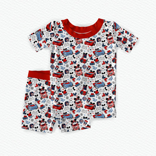 Fireworks On Route 66 Bamboo Short Sleeve Shorts Two Piece Pajama Set