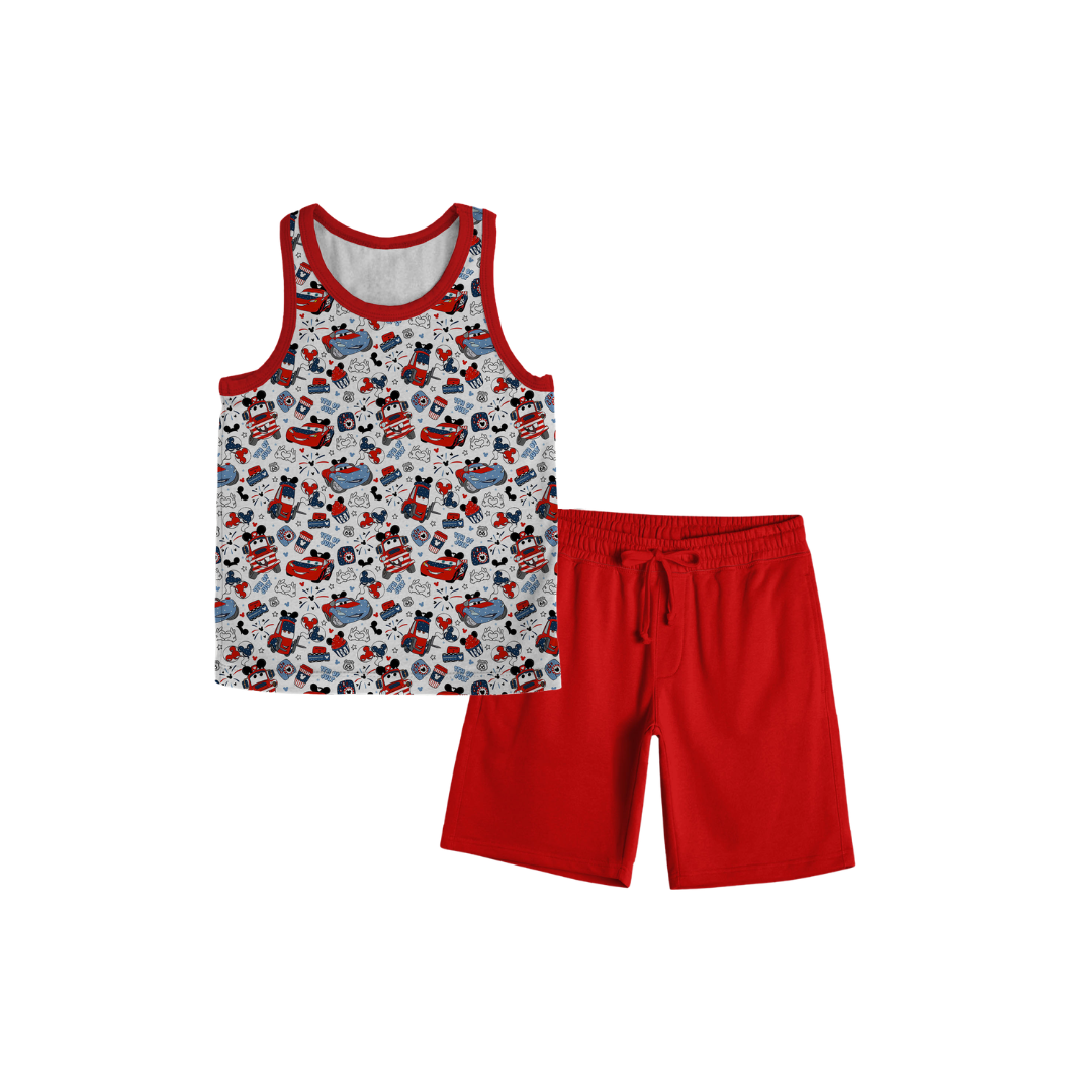 Fireworks On Route 66 Bamboo Muscle Tank & French Terry Shorts Set