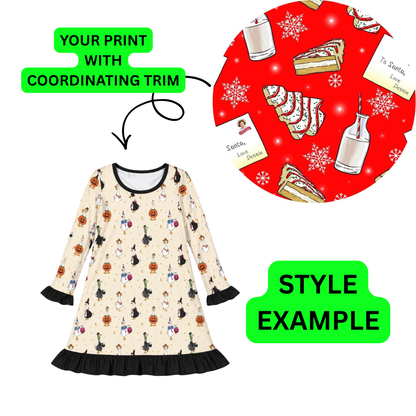 Christmas Tree Cakes Bamboo Long Sleeve Ruffle Cuffed Lounge Dress