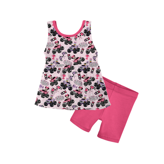 Bows & Burnouts Bamboo Tank Peplum & Biker Shorts Set