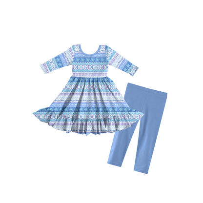 Elsa's Sweater Bamboo Long Sleeve Ruffle Dress & Leggings Set