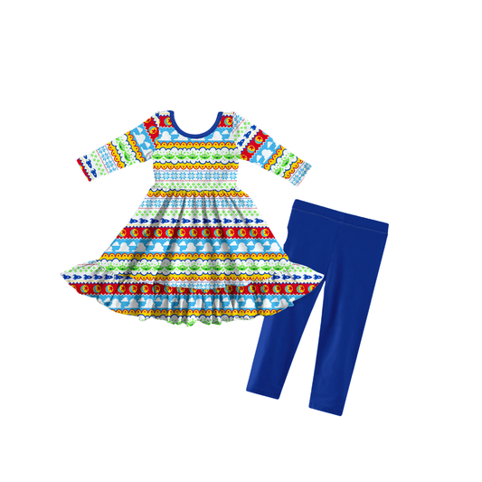 Woody's Sweater Bamboo Long Sleeve Ruffle Dress & Leggings Set