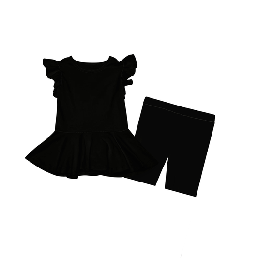 Black Bamboo Flutter Sleeve & Biker Shorts Set