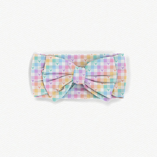 Checkered Pastels Bamboo Bow Headband
