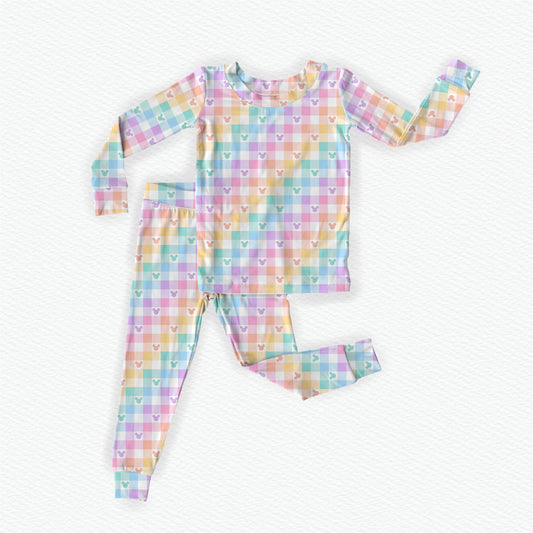 Checkered Pastels Bamboo Long Sleeve Two Piece Pajama Set