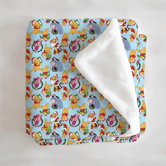 100 Acre Wood Winter Wonderland Christmas Minky Blanket
