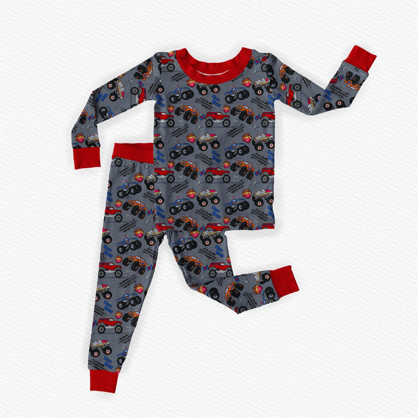 Monster Jam Valentine Bamboo Long Sleeve Two Piece Pajama Set