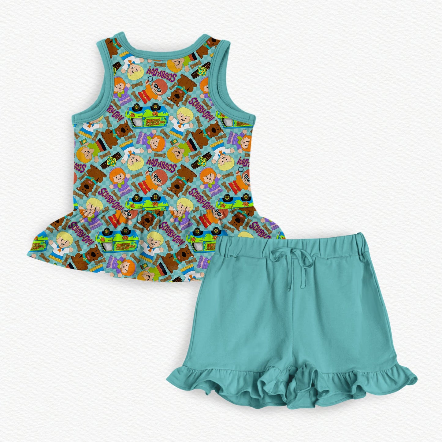 Mystery Machine Tiny People Bamboo Tank Peplum & Ruffle Shorts Set