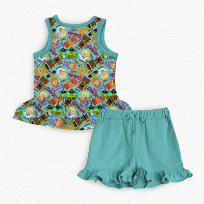 Mystery Machine Tiny People Bamboo Tank Peplum & Ruffle Shorts Set