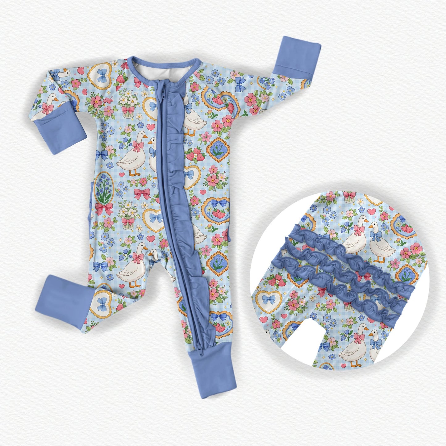 Coquette Girly Bamboo Ruffle Zippy Pajamas