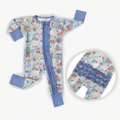 Coquette Girly Bamboo Ruffle Zippy Pajamas