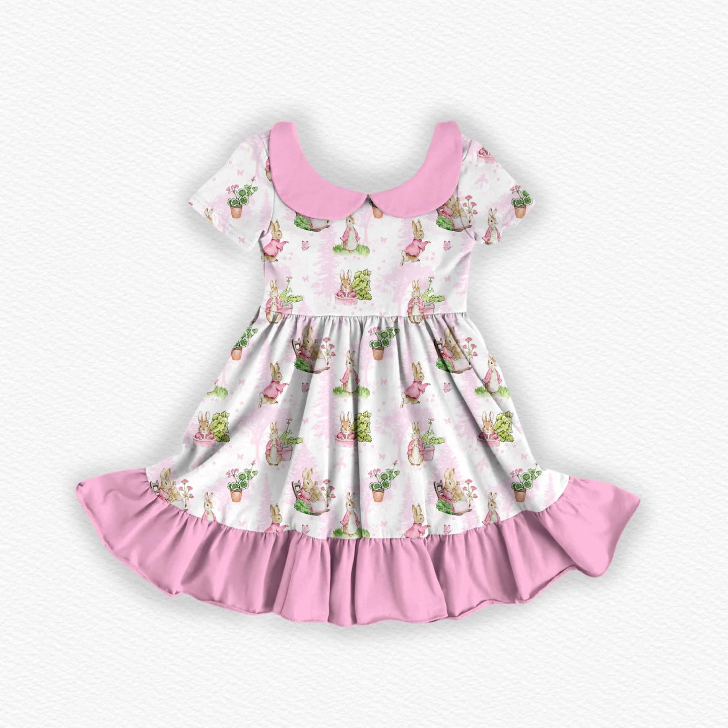 Peter In Pink Bamboo Collared Short Sleeve Ruffle Dress