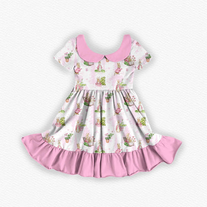 Peter In Pink Bamboo Collared Short Sleeve Ruffle Dress