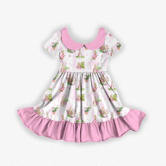 Peter In Pink Bamboo Collared Short Sleeve Ruffle Dress