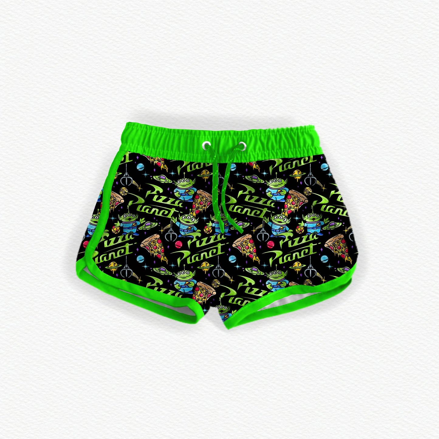 Pizza Planet Safe Swim Trunks - NEON GREEN (Highest visibility in lakes & dark water)