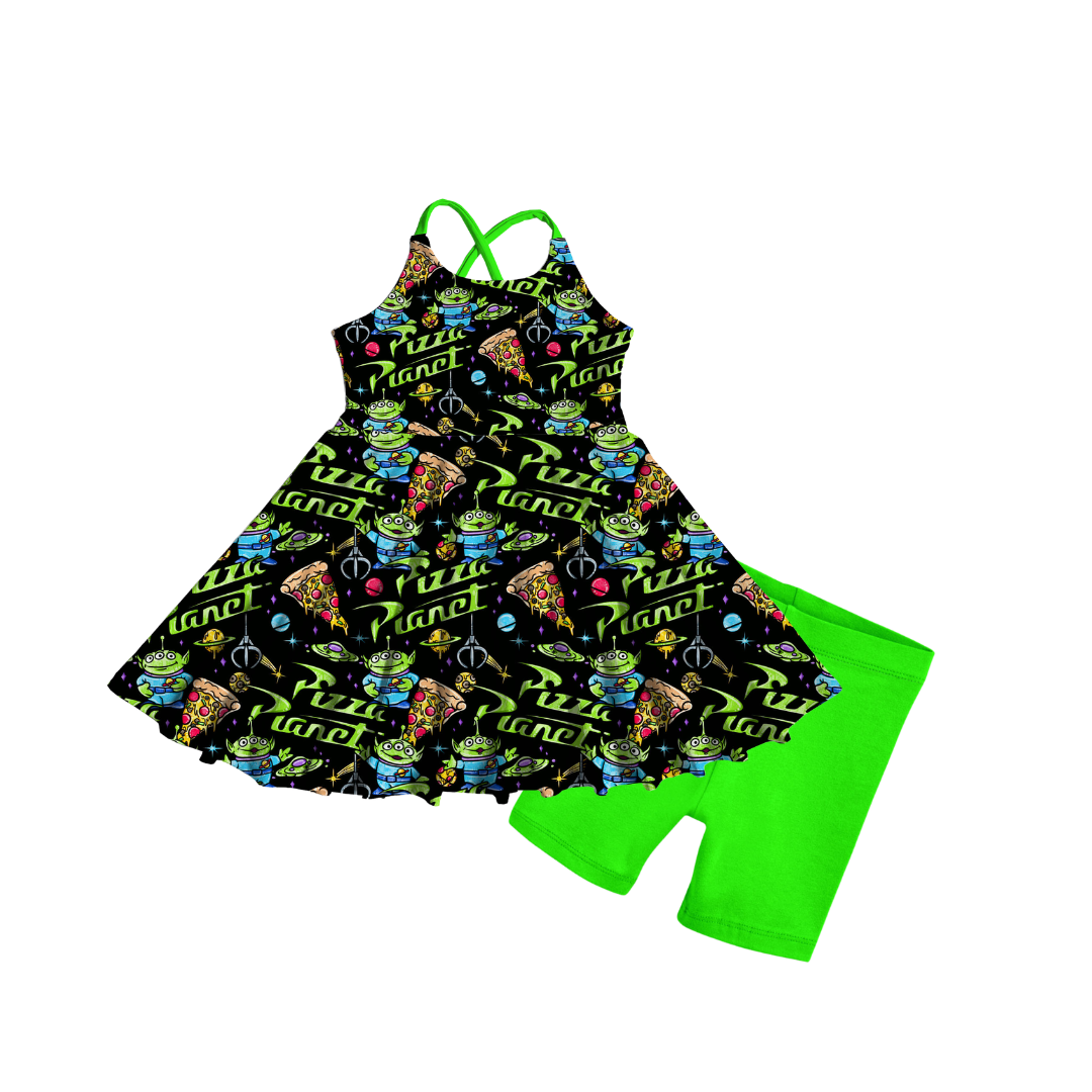 Pizza Planet Bamboo Brielle Tank With Biker Shorts