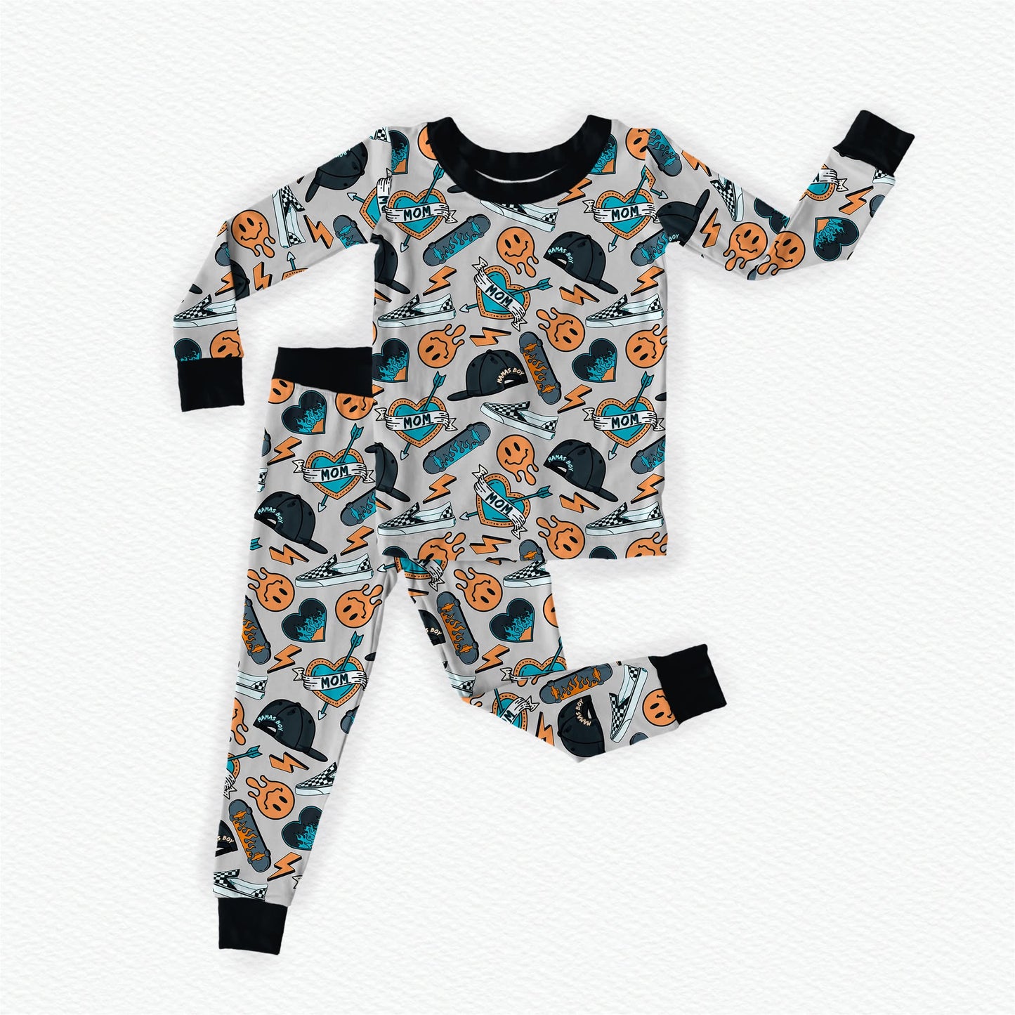 Mama's Skater Boy Bamboo Long Sleeve Two Piece Pajama Set
