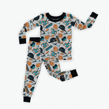 Mama's Skater Boy Bamboo Long Sleeve Two Piece Pajama Set