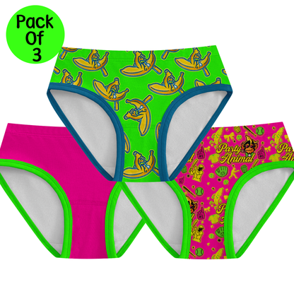Go Bananas! Neon Party 3 Pack Bamboo Girl's Brief Underwear
