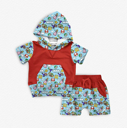 "Let's-A-Go!" Bamboo Hooded Tee & Jogger Shorts Set