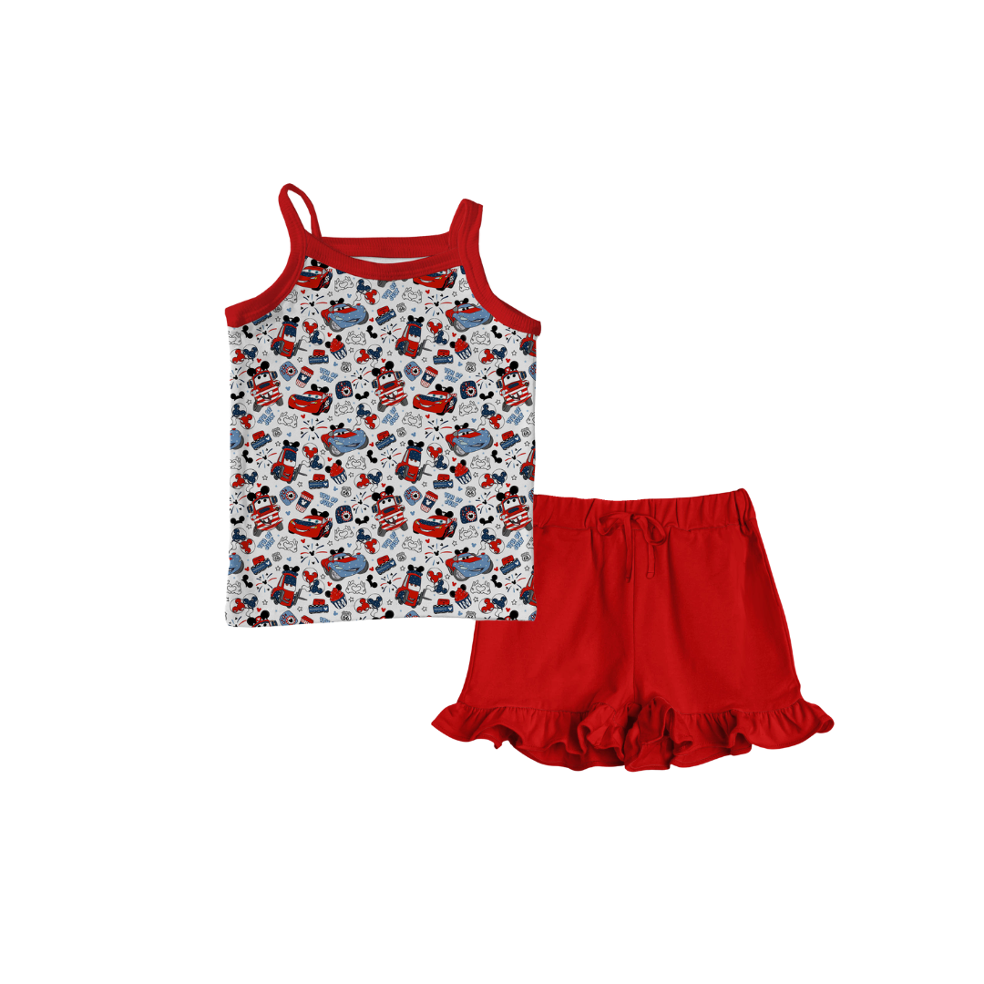 Fireworks On Route 66 Bamboo Tank Top & Ruffle Shorts Set