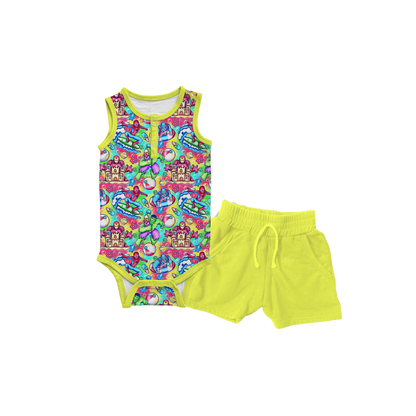 Avenger Vacation Bamboo Sleeveless Henley Onesie & Jogger Shorts Set
