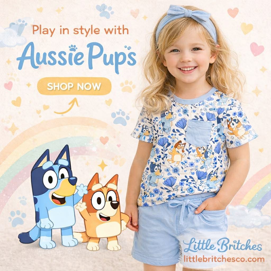 Floral Blue Pup Bamboo Pocket Tee & Shorts Set