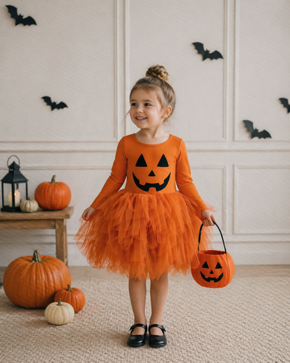 Pumpkin Bamboo Long Sleeve Tulle Dress