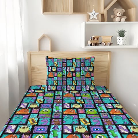 Scare Team! Patchwork Bamboo Twin Sheet & Pillowcase Set