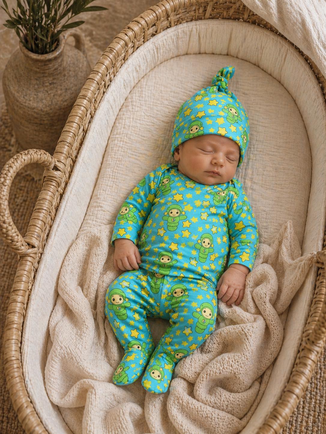 Glo To Sleep Lullabies Bamboo Knotted Hat With Long Sleeve & Footie Pants Two Piece Cuddle Me Newborn Set