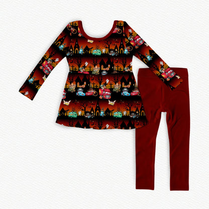 A Haunting On Route 66 Bamboo Long Sleeve Peplum & Leggings