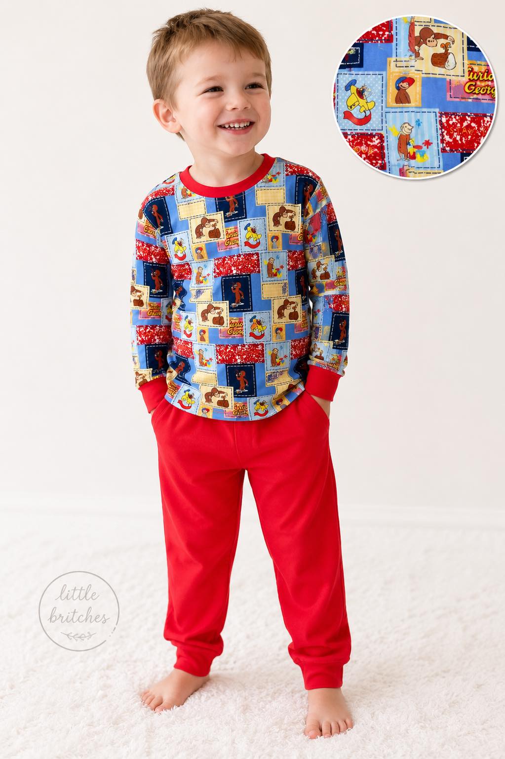 Curious George Patchwork Bamboo Crewneck & Jogger Set