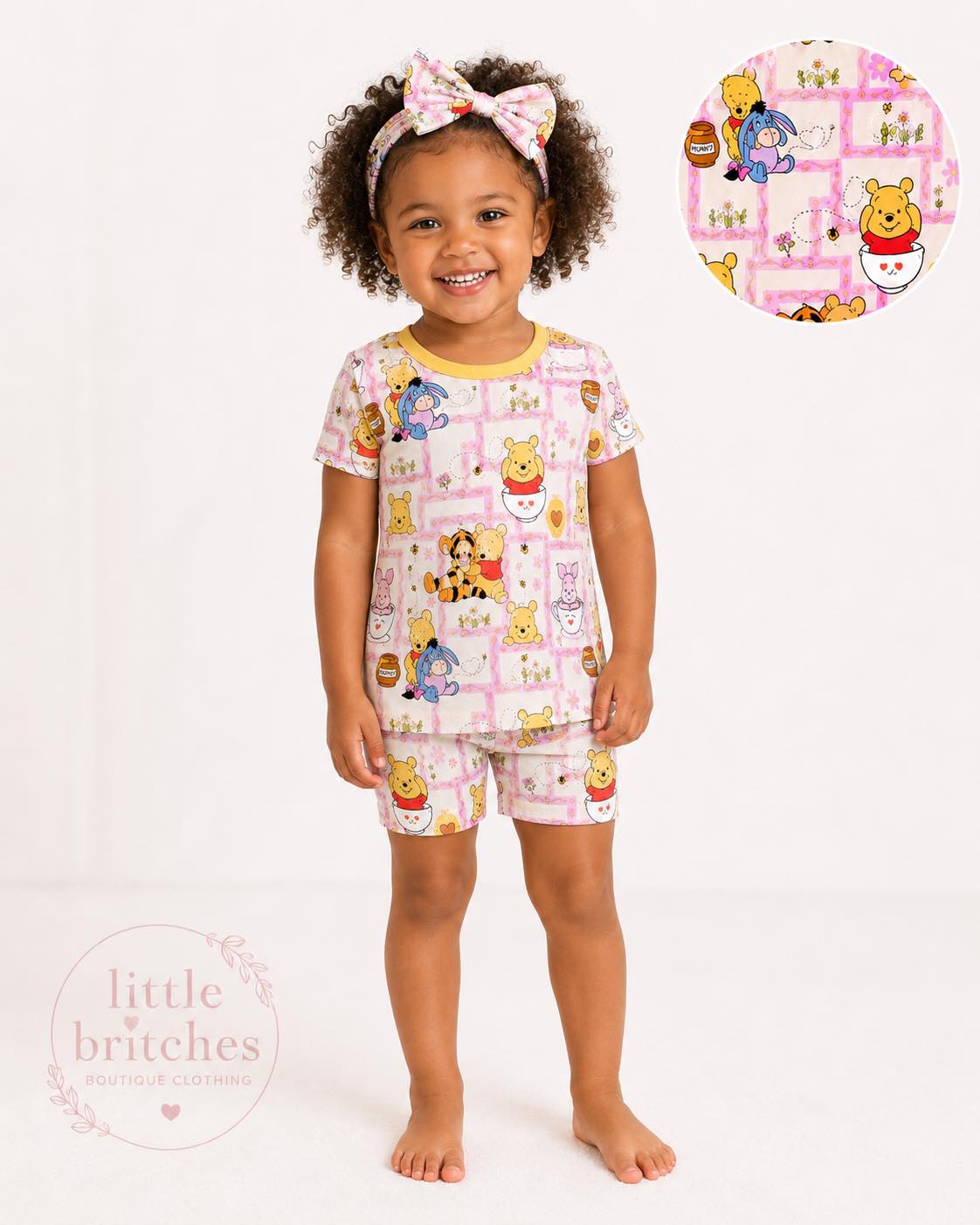 Pooh Patches Bamboo Short Sleeve & Shorts Two Piece Pajama Set