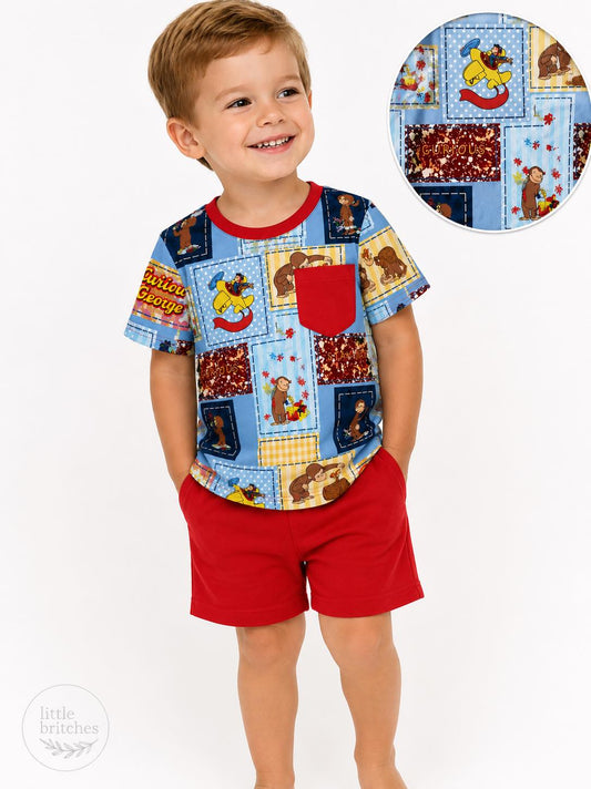 Curious George Patchwork Bamboo Pocket Tee & Shorts Set