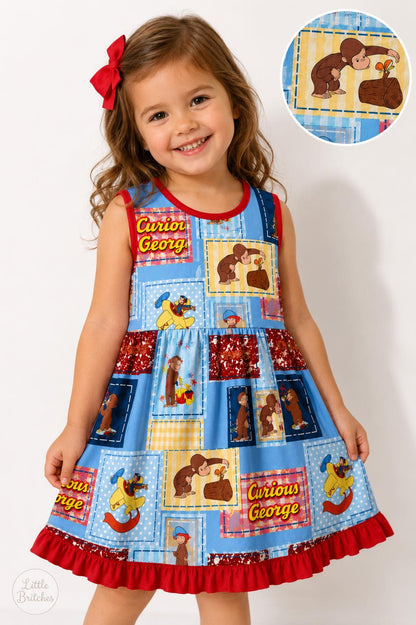 Curious George Patchwork Bamboo Ruffle Tank Dress