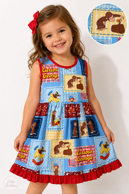 Curious George Patchwork Bamboo Ruffle Tank Dress