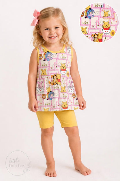 Pooh Patches Peplum Bamboo Tank Peplum & Biker Shorts Set