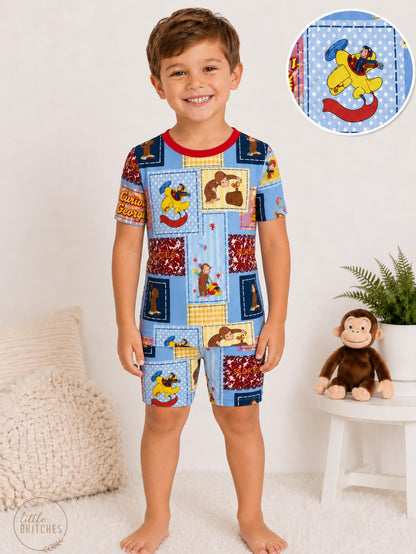 Curious George Patchwork Bamboo Short Sleeve & Shorts Two Piece Pajama Set