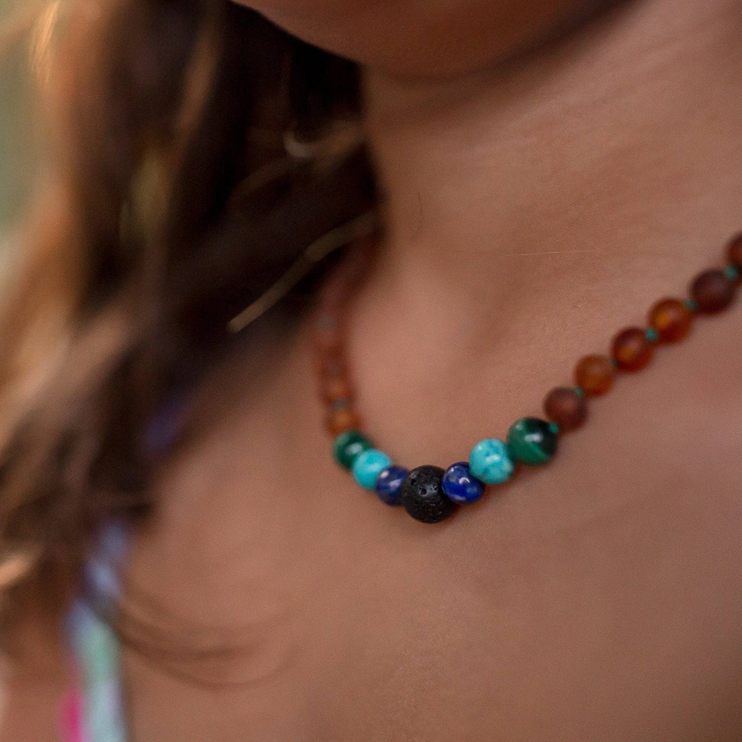 Malachite Mix + Raw Cognac Amber Necklace