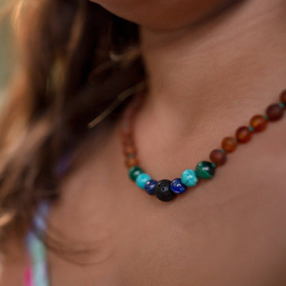 Malachite Mix + Raw Cognac Amber Necklace