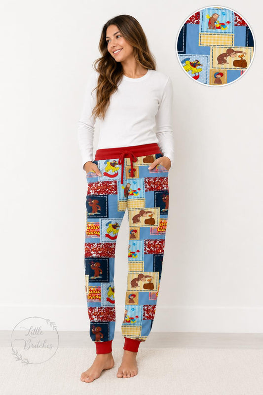 Curious George Patchwork Bamboo Adult Jogger Pants