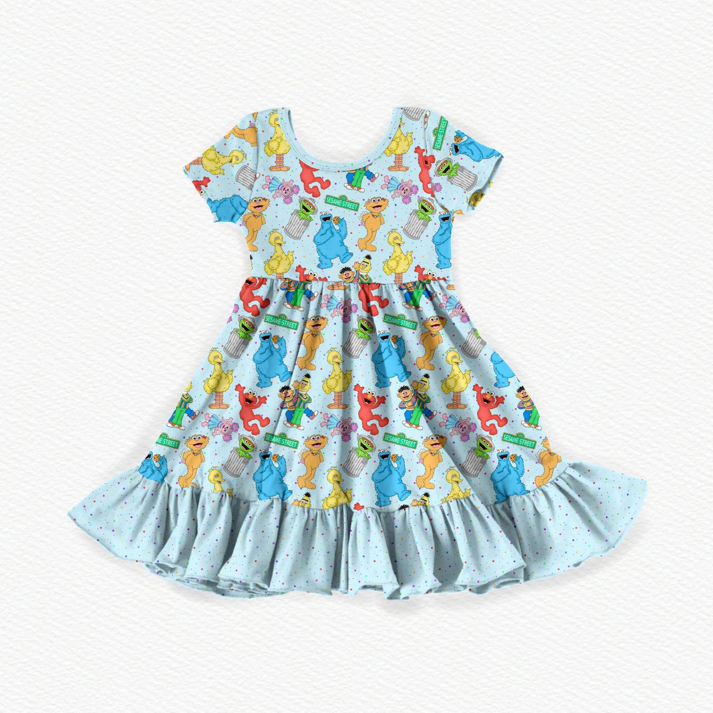 OG Sesame Street Bamboo Short Sleeve Ruffle Dress